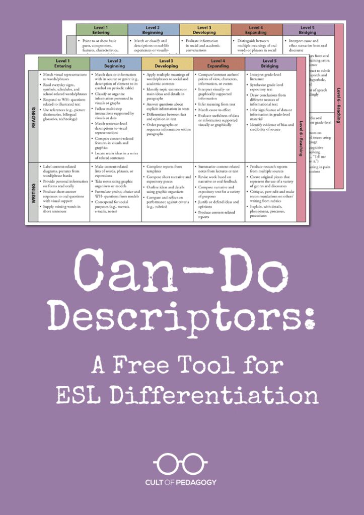 Can-Do Descriptors: A Free Tool for ESL Differentiation | Cult of Pedagogy